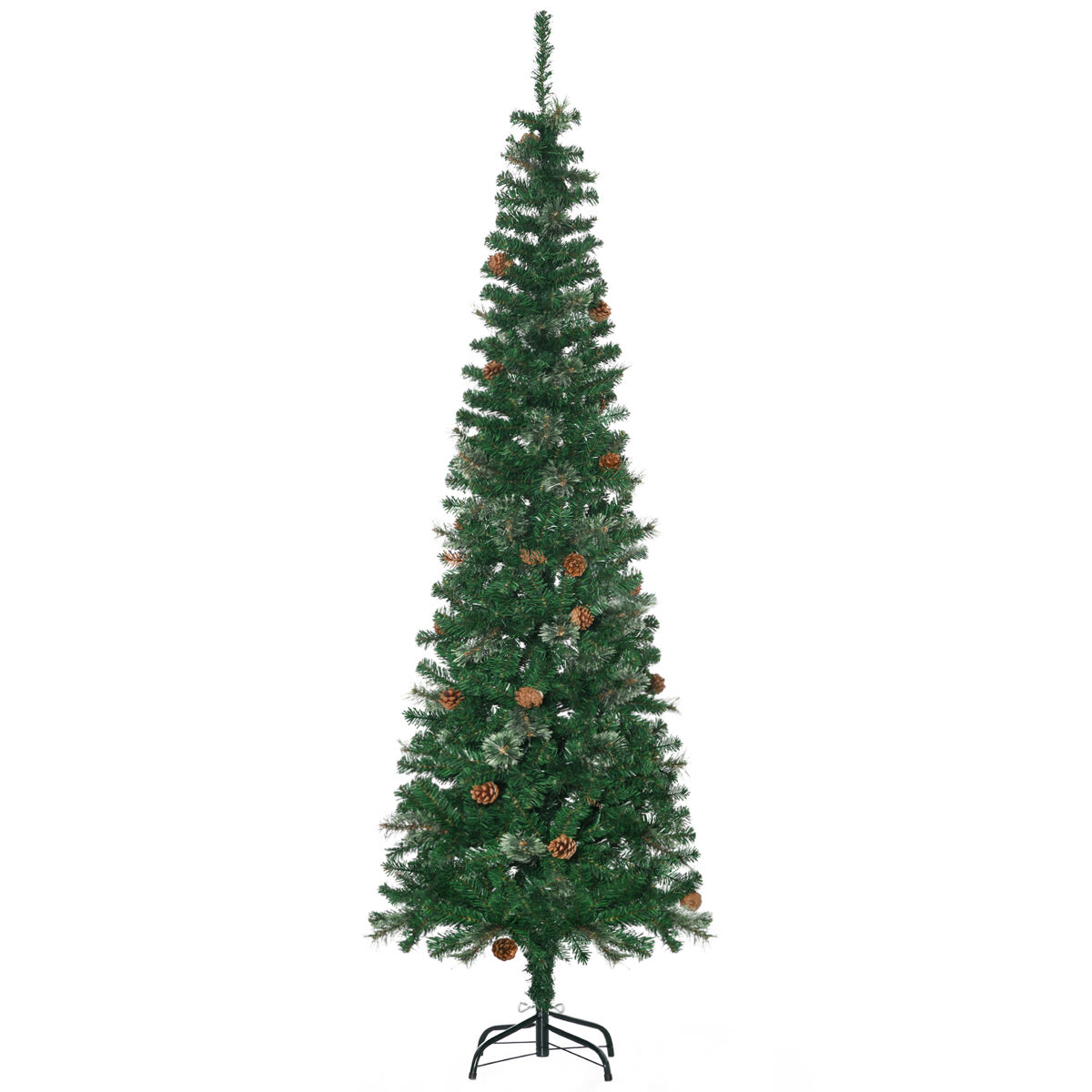 Homcom árbol de navidad grande 195 cm árbol de navideño de 556 ramas árbol de navidad estrecho forma de lápiz con 25 piñas base plegable verde