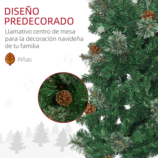 HOMCOM Árvore de Natal Artificial 195 cm Árvore de Natal com 556 Ramos Árvore de Natal Estreita Slim com 25 Pinhas Base Dobrável Ø54x195 cm Verde