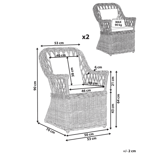 Conjunto de 2 poltronas de jardim em rattan natural MAROS II