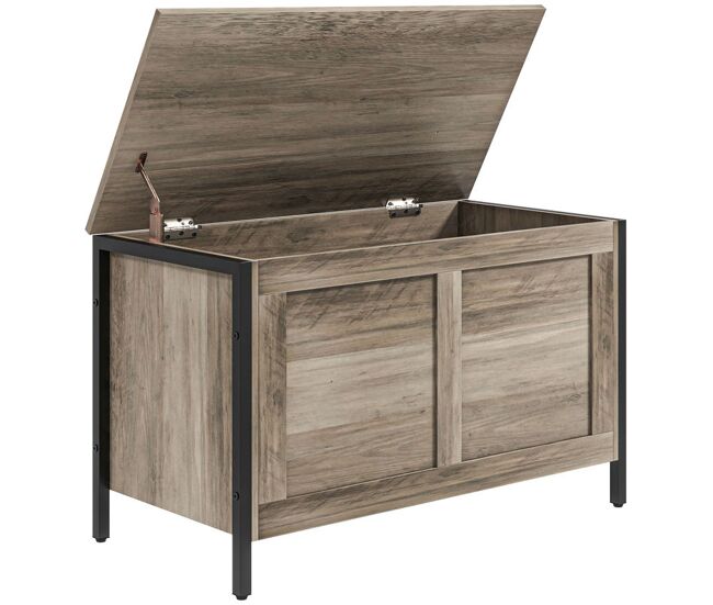 Homcom baúl de almacenaje para dormitorio 95 l banco de almacenaje con tapa bisagra de seguridad para pasillo salón 80x40x50 cm marrón grisáceo