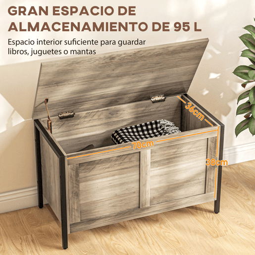 HOMCOM Baú de Armazenamento para Dormitório 95L Baú de Arrumação com Tampa Banco de Armazenamento Versátil com Dobradiça de Segurança para Corredor Sala de Estar 80x40x50 cm Cinza Claro