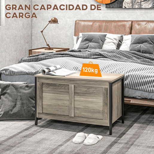 HOMCOM Baú de Armazenamento para Dormitório 95L Baú de Arrumação com Tampa Banco de Armazenamento Versátil com Dobradiça de Segurança para Corredor Sala de Estar 80x40x50 cm Cinza Claro