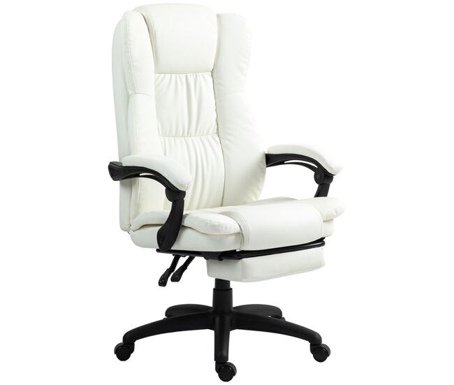 Vinsetto silla de oficina con 6 puntos de masaje vibratorio, silla de escritorio giratoria con respaldo reclinable 135º, altura ajustable, reposapiés retráctil y control remoto, crema