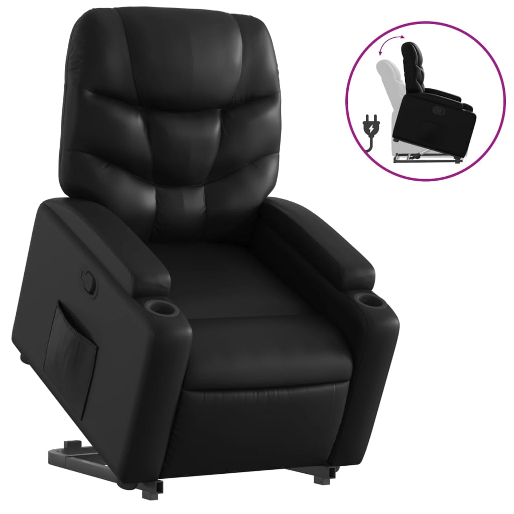 Vidaxl sillón reclinable elevable cuero artificial negro