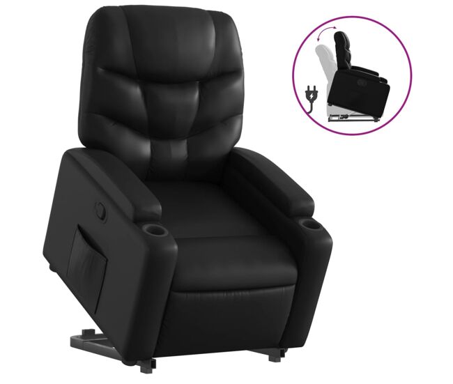 Vidaxl sillón reclinable elevable cuero artificial negro