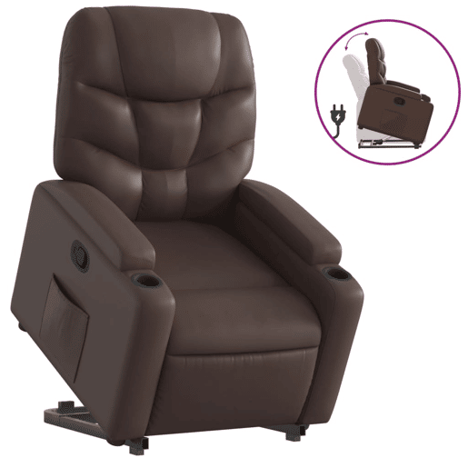 vidaXL Poltrona reclinável elevatória couro artificial castanho vidaXL Poltrona reclinável elevatória couro artificial castanho