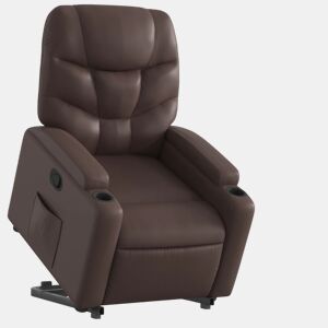 vidaXL Poltrona reclinável elevatória couro artificial castanho