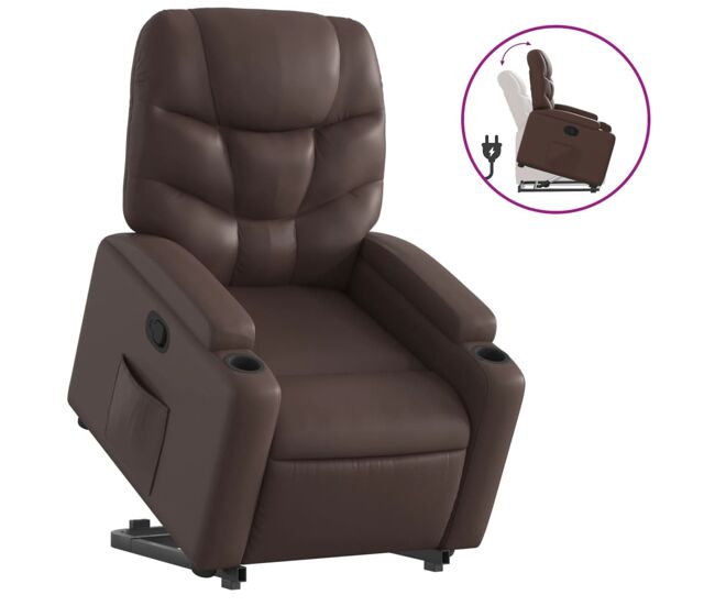 Vidaxl sillón reclinable elevable cuero sintético marrón