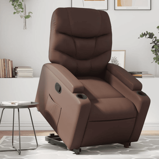vidaXL Poltrona reclinável elevatória couro artificial castanho vidaXL Poltrona reclinável elevatória couro artificial castanho