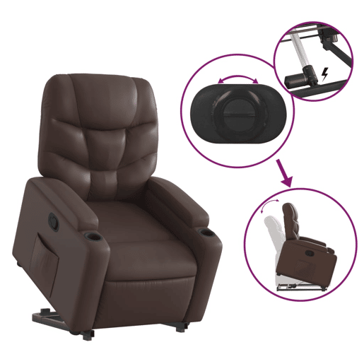 vidaXL Poltrona reclinável elevatória couro artificial castanho vidaXL Poltrona reclinável elevatória couro artificial castanho