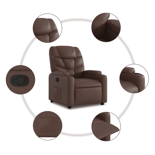 vidaXL Poltrona reclinável elevatória couro artificial castanho vidaXL Poltrona reclinável elevatória couro artificial castanho