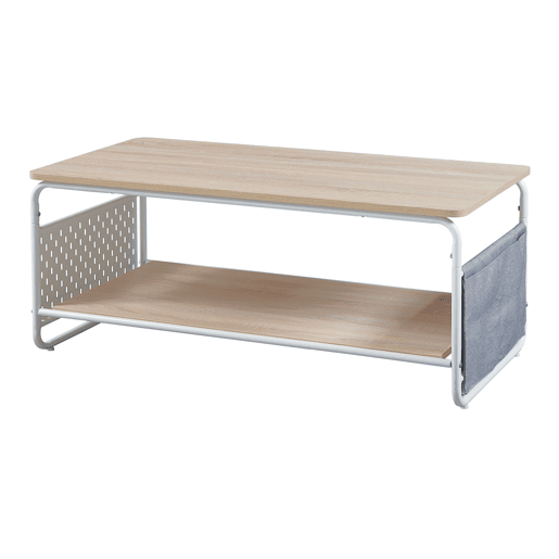 Mesa de centro Dyrøy com prateleira e saco de aço 100x50x43cm - BrancoCarvalho en.casa Mesa de centro Dyrøy com prateleira e saco de aço 100x50x43cm - BrancoCarvalho en.casa