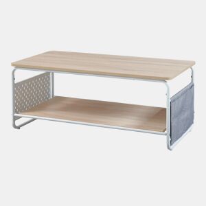 Mesa de centro Dyrøy com prateleira e saco de aço 100x50x43cm - BrancoCarvalho en.casa