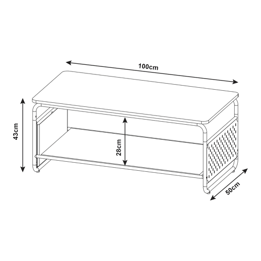 Mesa de centro Dyrøy com prateleira e saco de aço 100x50x43cm - BrancoCarvalho en.casa Mesa de centro Dyrøy com prateleira e saco de aço 100x50x43cm - BrancoCarvalho en.casa
