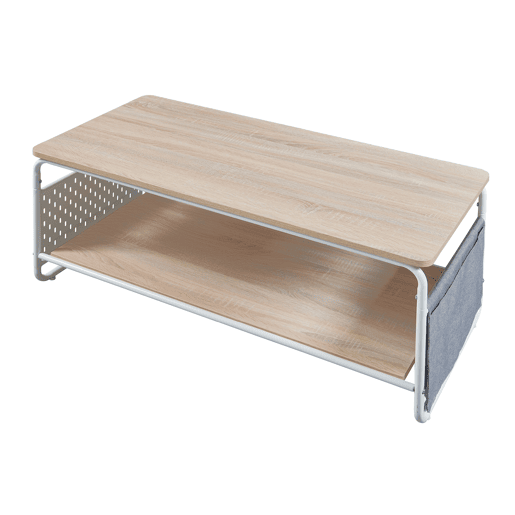 Mesa de centro Dyrøy com prateleira e saco de aço 100x50x43cm - BrancoCarvalho en.casa Mesa de centro Dyrøy com prateleira e saco de aço 100x50x43cm - BrancoCarvalho en.casa