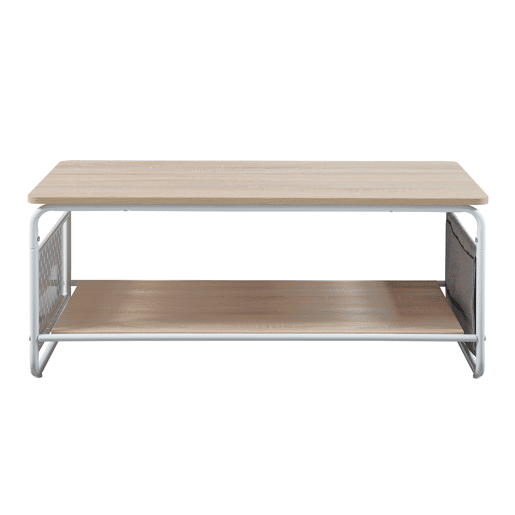 Mesa de centro Dyrøy com prateleira e saco de aço 100x50x43cm - BrancoCarvalho en.casa Mesa de centro Dyrøy com prateleira e saco de aço 100x50x43cm - BrancoCarvalho en.casa