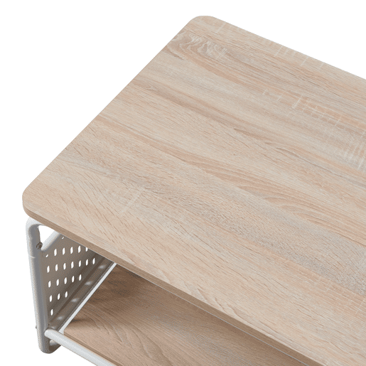 Mesa de centro Dyrøy com prateleira e saco de aço 100x50x43cm - BrancoCarvalho en.casa Mesa de centro Dyrøy com prateleira e saco de aço 100x50x43cm - BrancoCarvalho en.casa