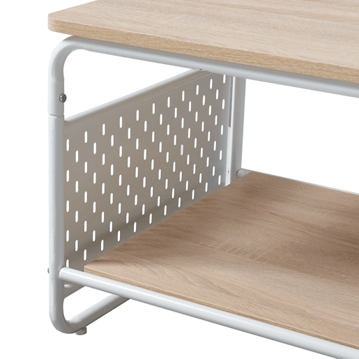 Mesa de centro Dyrøy com prateleira e saco de aço 100x50x43cm - BrancoCarvalho en.casa Mesa de centro Dyrøy com prateleira e saco de aço 100x50x43cm - BrancoCarvalho en.casa