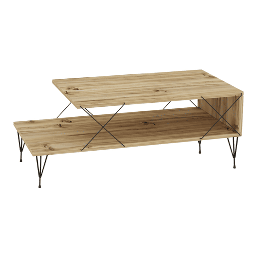 Mesa de centro Asker com prateleira metálica em aglomerado 100x50x40cm - Efeito madeira en.casa
