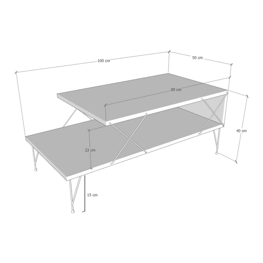 Mesa de centro Asker com prateleira metálica em aglomerado 100x50x40cm - Efeito madeira en.casa