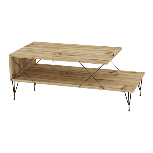 Mesa de centro Asker com prateleira metálica em aglomerado 100x50x40cm - Efeito madeira en.casa