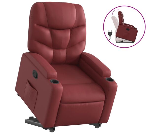 Vidaxl sillón reclinable elevable cuero artificial rojo tinto
