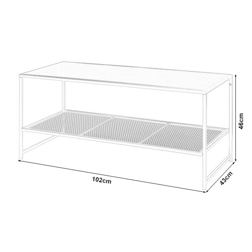 Mesa de centro Ruokolahti com prateleira em grelha de aço 102x43x46cm - Branco mate en.casa