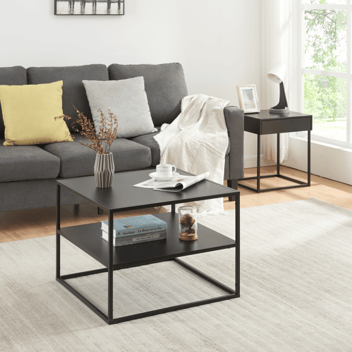 Mesa de centro Solund com 1 prateleira em aço 60x60x45cm - Preto mate en.casa