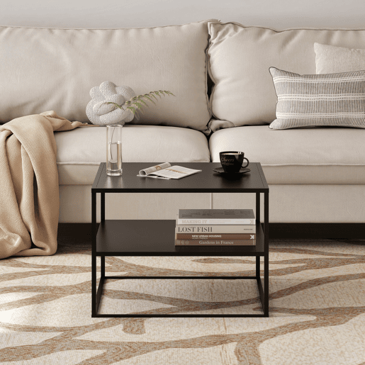 Mesa de centro Solund com 1 prateleira em aço 60x60x45cm - Preto mate en.casa