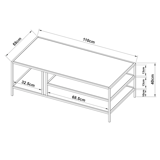 Mesa de centro retangular Kumlinge 40x110x55 cm - Branco en.casa Mesa de centro retangular Kumlinge 40x110x55 cm - Branco en.casa