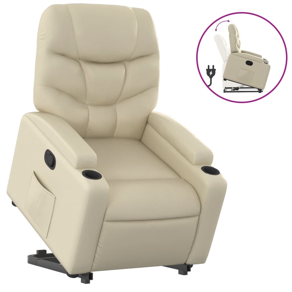 Vidaxl sillón reclinable elevable cuero artificial color crema