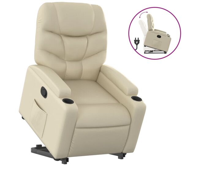 Vidaxl sillón reclinable elevable cuero artificial color crema