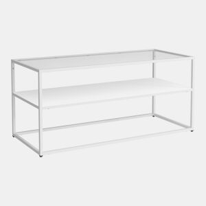 Mesa de centro Solund com 1 prateleira em açovidro 102x43x46cm - Branco mate en.casa