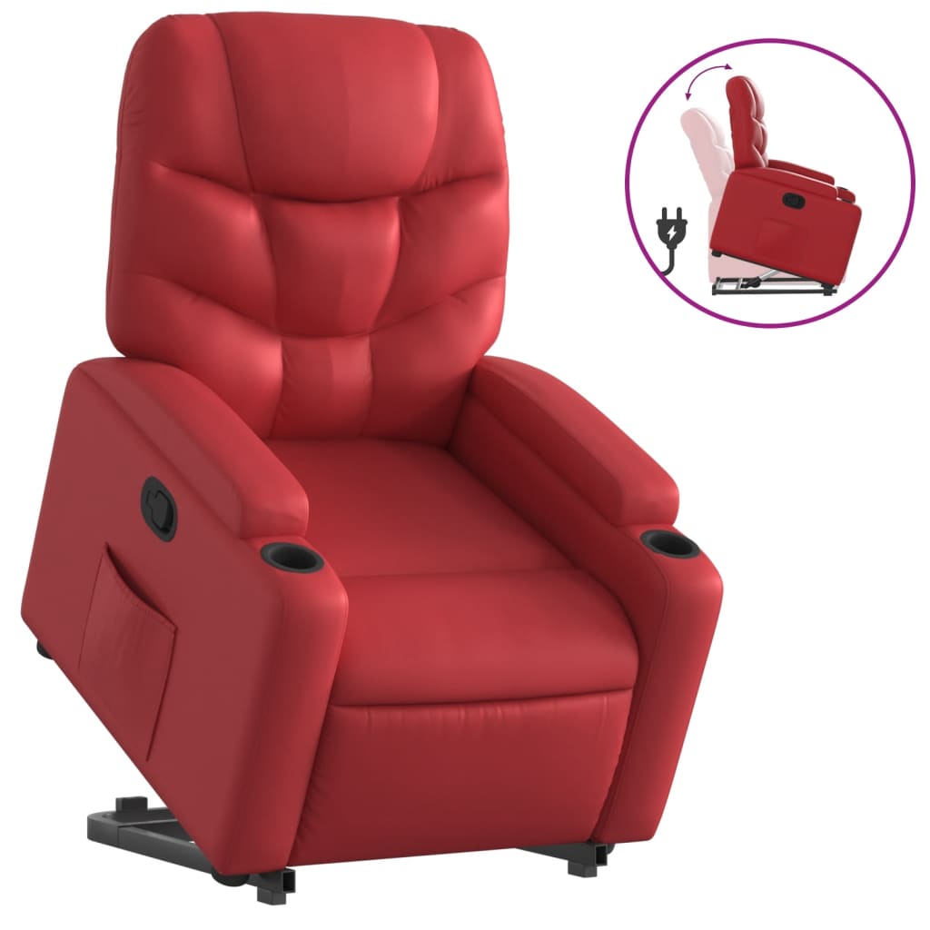 Vidaxl sillón reclinable elevable cuero artificial rojo