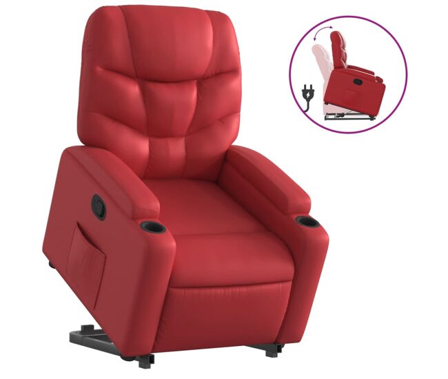 Vidaxl sillón reclinable elevable cuero artificial rojo