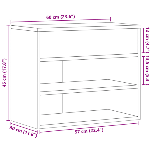vidaXL Banco sapateira 60x30x45 cm derivados madeira carvalho sonoma vidaXL Banco sapateira 60x30x45 cm derivados madeira carvalho sonoma