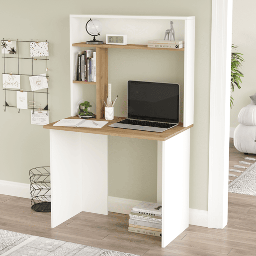 Tópisa secretária com estante 149x90x52cm - CarvalhoBranco en.casa
