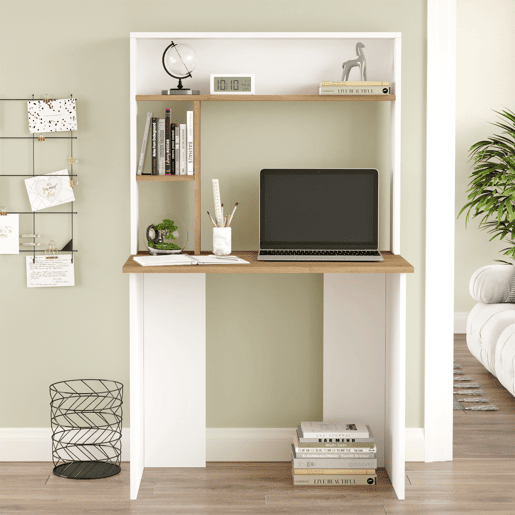 Tópisa secretária com estante 149x90x52cm - CarvalhoBranco en.casa