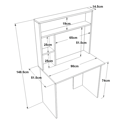 Tópisa secretária com estante 149x90x52cm - CarvalhoBranco en.casa