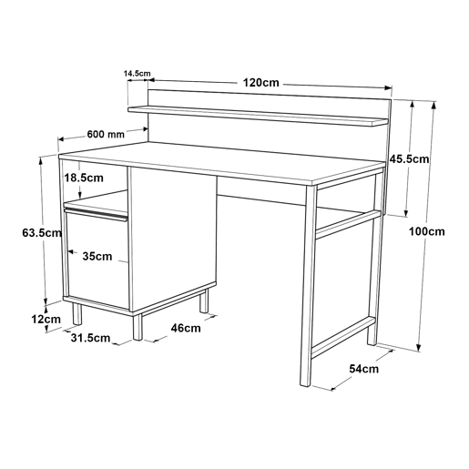 Secretária Fajaarire com compartimento 120x60x100cm - Branco en.casa