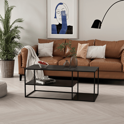 Mesa de centro Solund com 2 prateleiras em aço 120x50x50cm - Preto mate en.casa