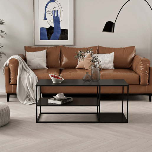Mesa de centro Solund com 2 prateleiras em aço 120x50x50cm - Preto mate en.casa