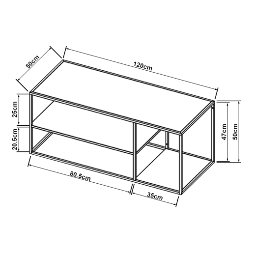 Mesa de centro Solund com 2 prateleiras em aço 120x50x50cm - Preto mate en.casa