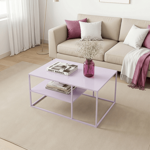 Mesa de centro Solund retangular em aço 45x90x60 cm - Violeta en.casa Mesa de centro Solund retangular em aço 45x90x60 cm - Violeta en.casa