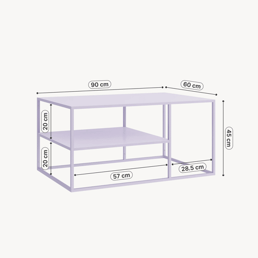 Mesa de centro Solund retangular em aço 45x90x60 cm - Violeta en.casa Mesa de centro Solund retangular em aço 45x90x60 cm - Violeta en.casa