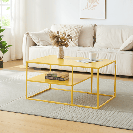 Mesa de centro Solund retangular em aço 45x90x60 cm - Amarela en.casa