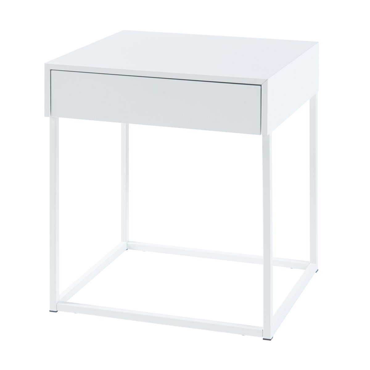 Mesa auxiliar rautjärvi con cajón acero 50x43x41cm - blanco mate [en.casa]