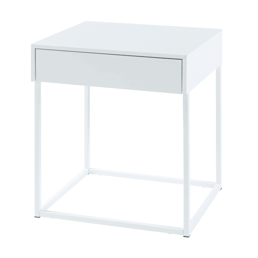 Mesa de apoio Rautjärvi com gaveta em aço 50x43x41cm - Branco mate en.casa