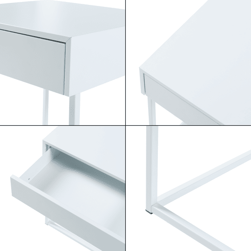 Mesa de apoio Rautjärvi com gaveta em aço 50x43x41cm - Branco mate en.casa