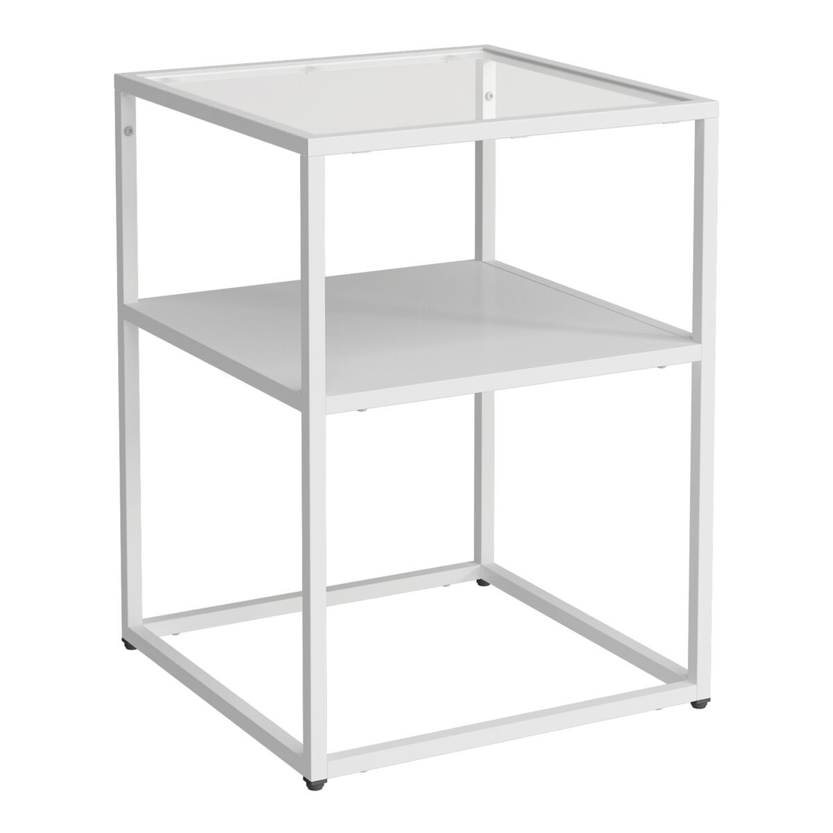 Mesa auxiliar  solund con estante acero/cristal 55x40x40cm - blanco mate [en.casa]